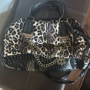 Leopard Print Handbag with Black Accents